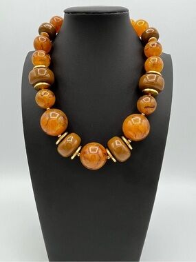 Vintage Signed Miriam Haskell Chunky Amber Swirl 90g Statement Necklace